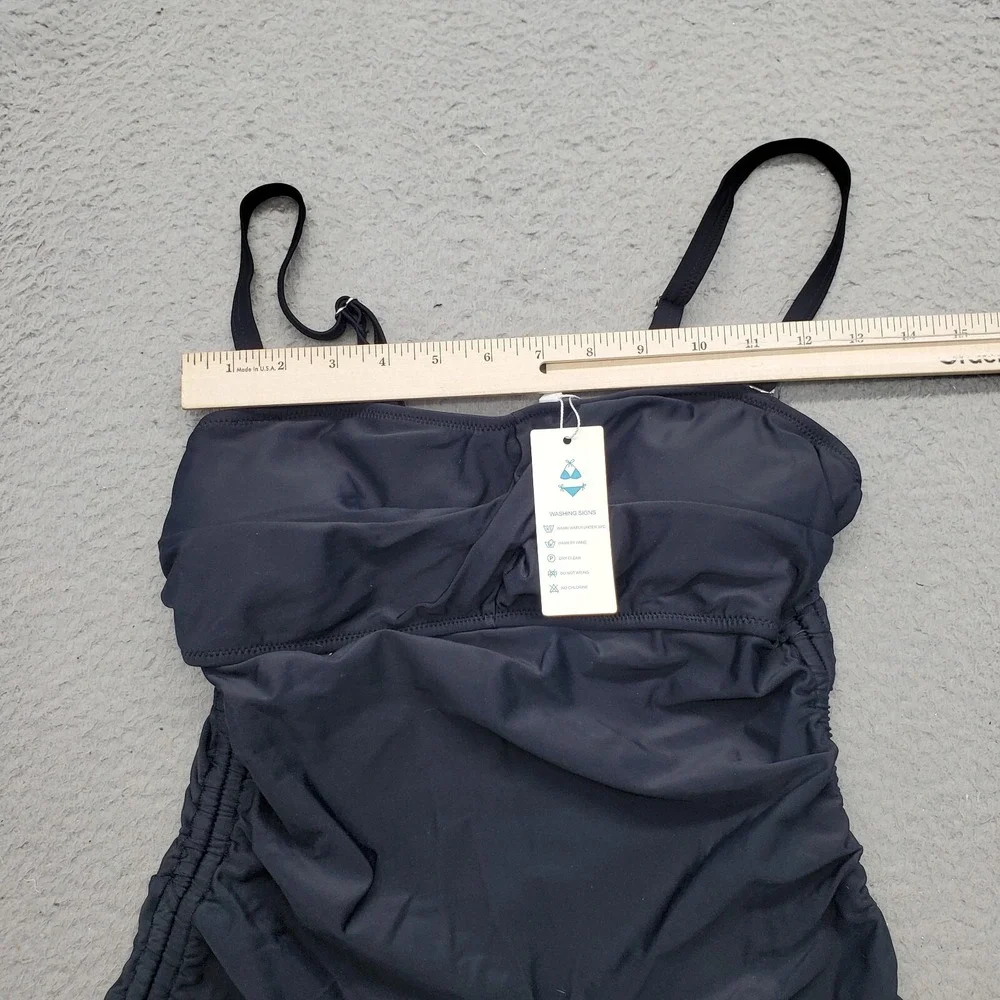 Beachsissi Tankini Top Women Small Black Adjustable Strap Side Ruched Drawstring - Picture 4 of 5